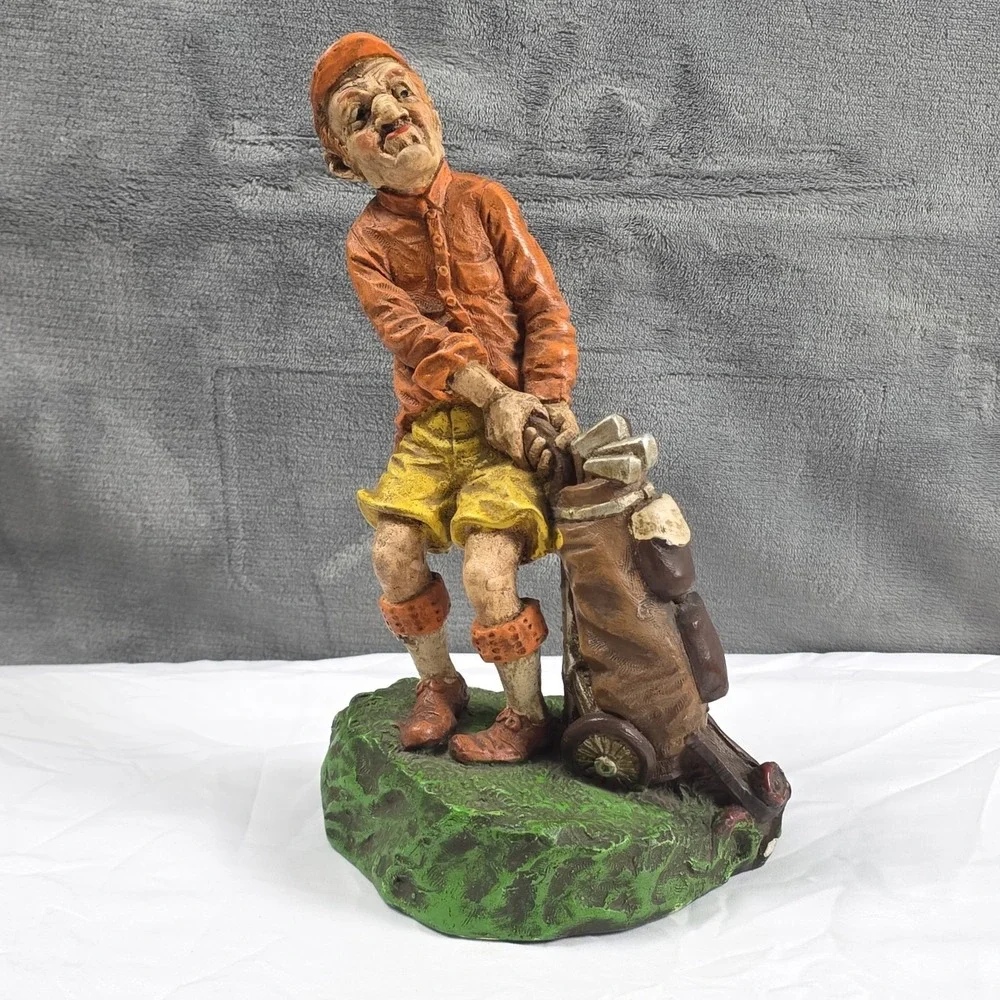 Vintage Golfer Figure Dragging Golf Bag Man Cave Office Bar Decor